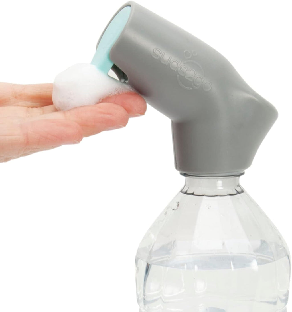 Suds2Go Refillable Caps, 2 Pack - Universal Fit Turns Most Disposable Water Bottles Into A Hand Washing Station - Includes Refillable Soap Reservoir - Conveniently Sized to Take on The Go