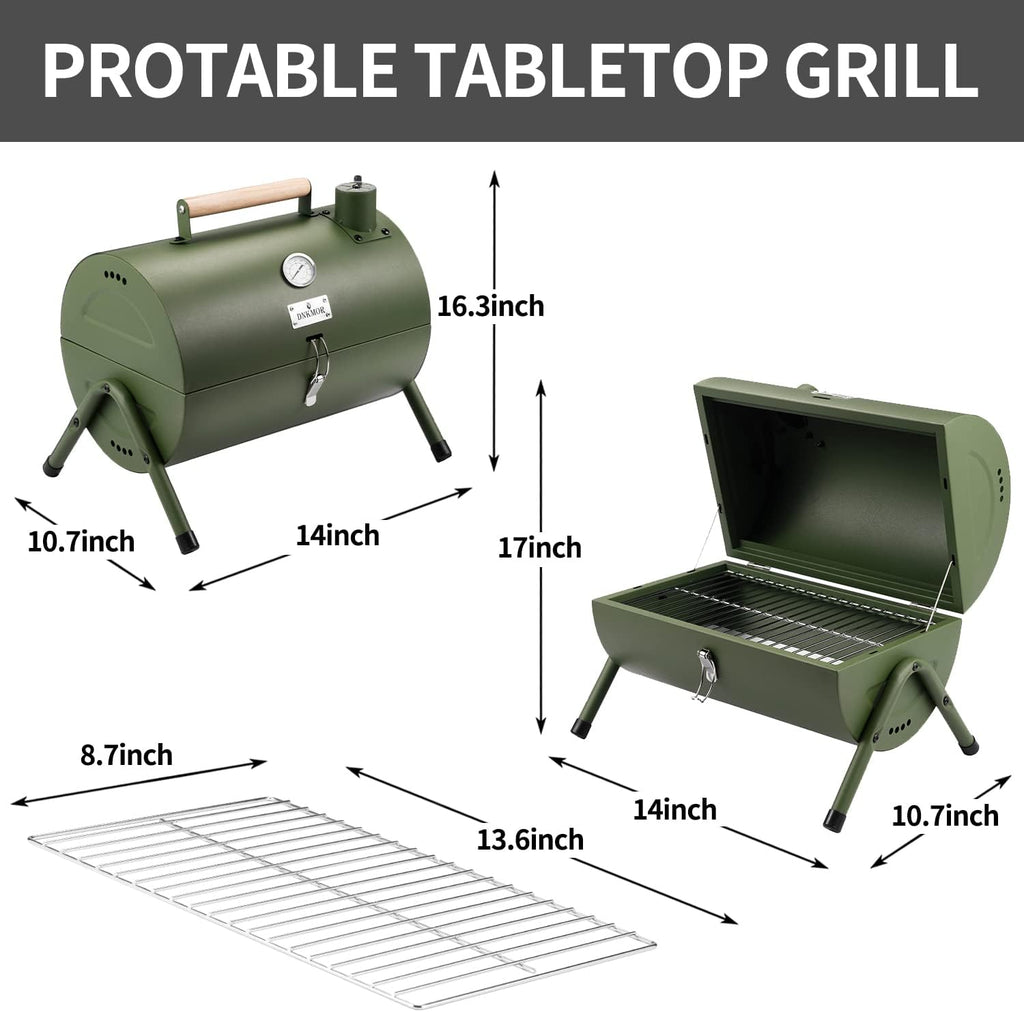 Charcoal Grill for Outdoor BBQ Smoker Portable Tabletop BBQ Grill,GREEN