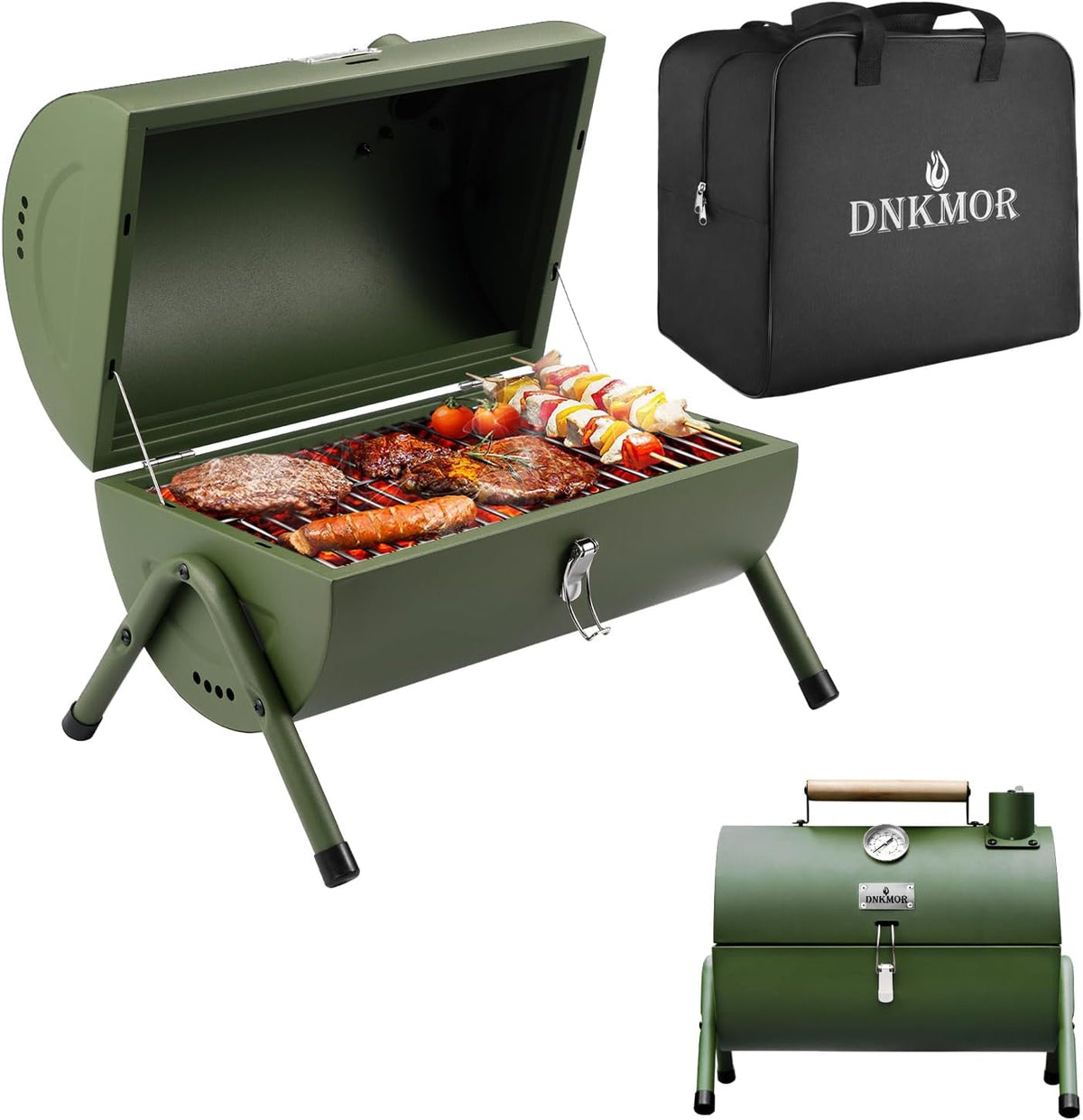Charcoal Grill for Outdoor BBQ Smoker Portable Tabletop BBQ Grill,GREEN