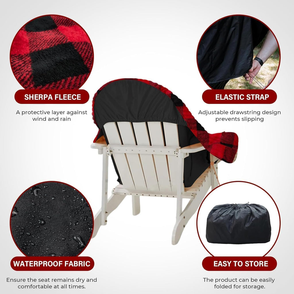 Waterproof Double Sided Chair Blanket, Cozy Sherpa Camping Blanket, Folding Outdoor Chair Covers for Patio, Lawn, Bonfire, Pool & Office Chairs, Red