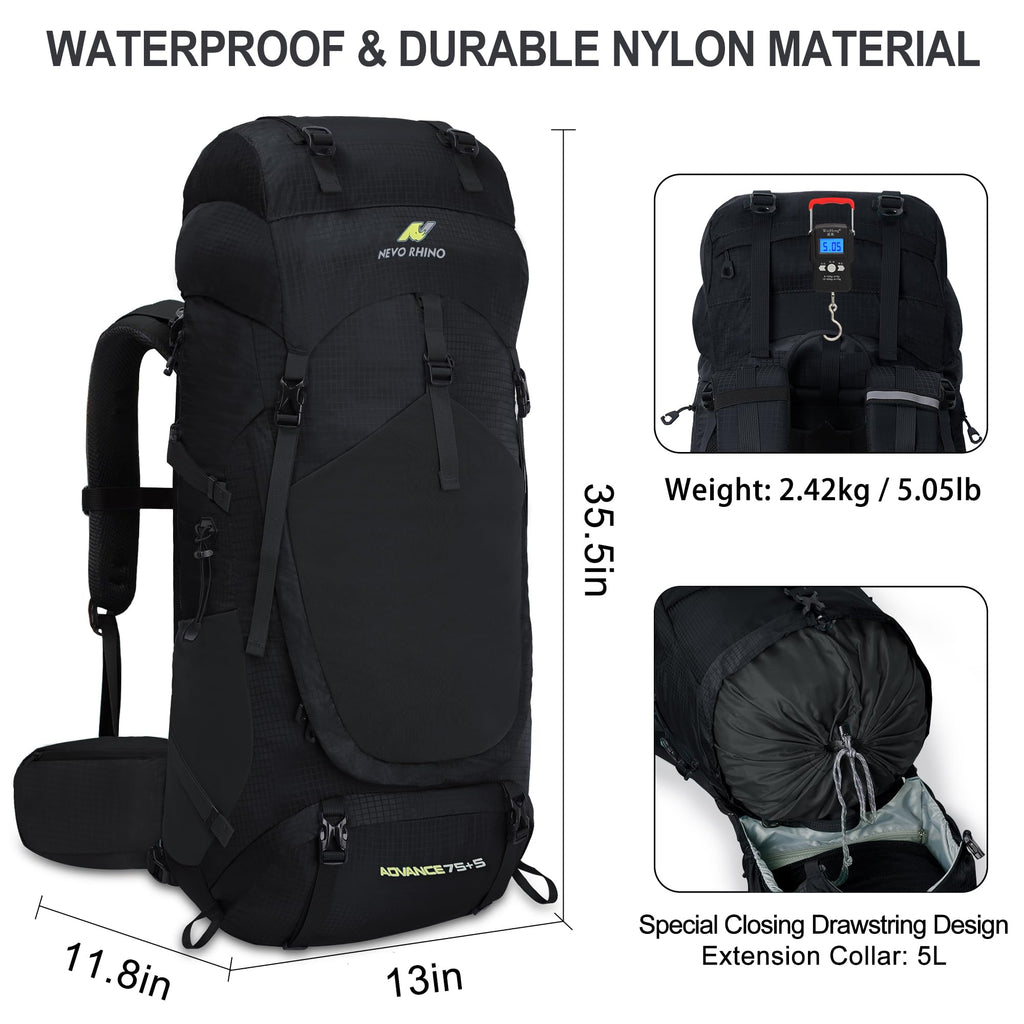N NEVO RHINO Internal Frame Hiking Backpack 50/60/65/70/80L with Rain Cover