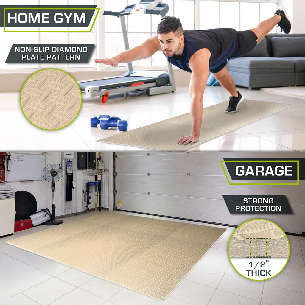 ProsourceFit Exercise Puzzle Mat ½-inch, EVA Interlocking Foam Floor Tiles for Home Gym, Workout Equipment, Kids Play Areas, Black, 48 SQ FT - 12 Tiles