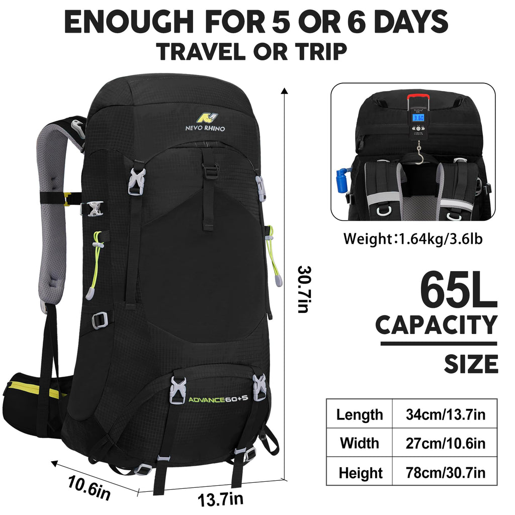 N NEVO RHINO Internal Frame Hiking Backpack 50/60/65/70/80L with Rain Cover