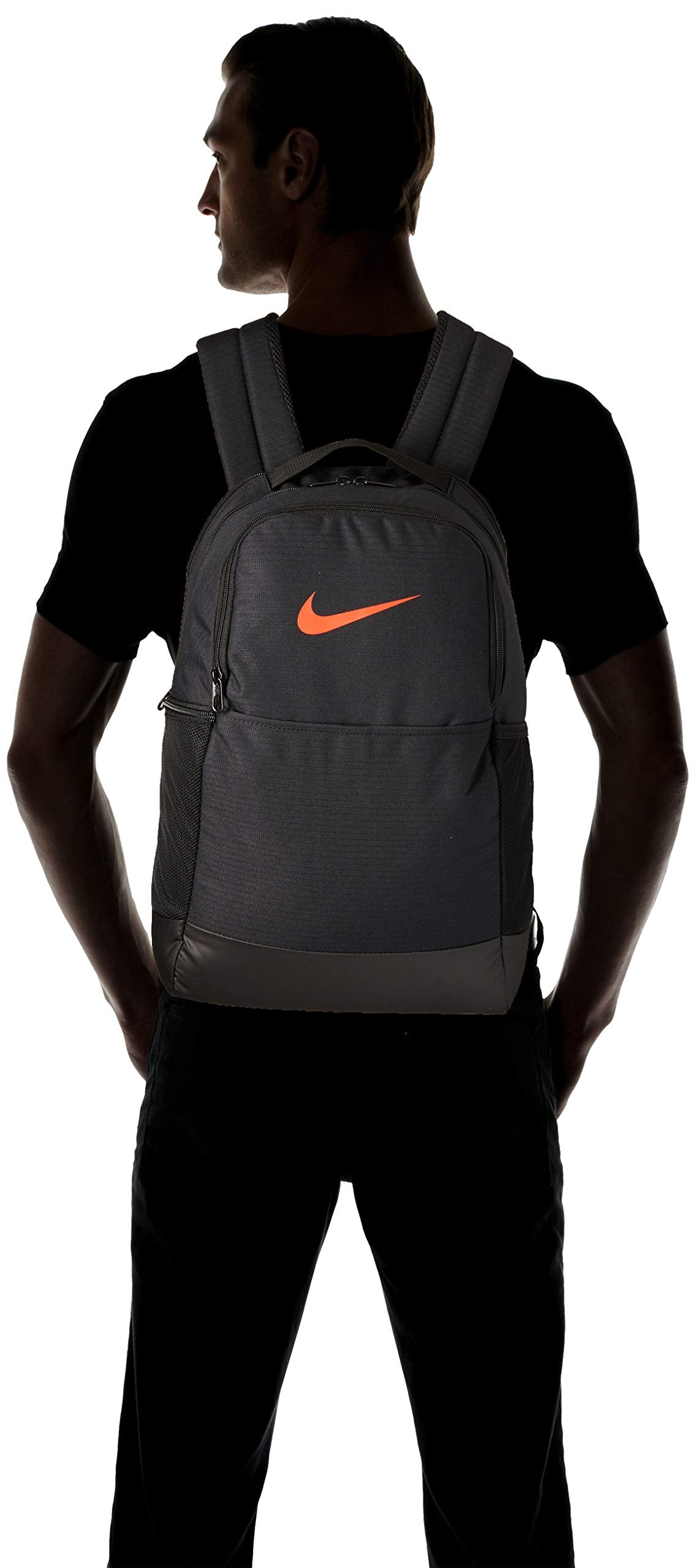 Nike Brasilia Medium Training Backpack for Women and Men with Secure Storage & Water Resistant Coating, Black/Black/White