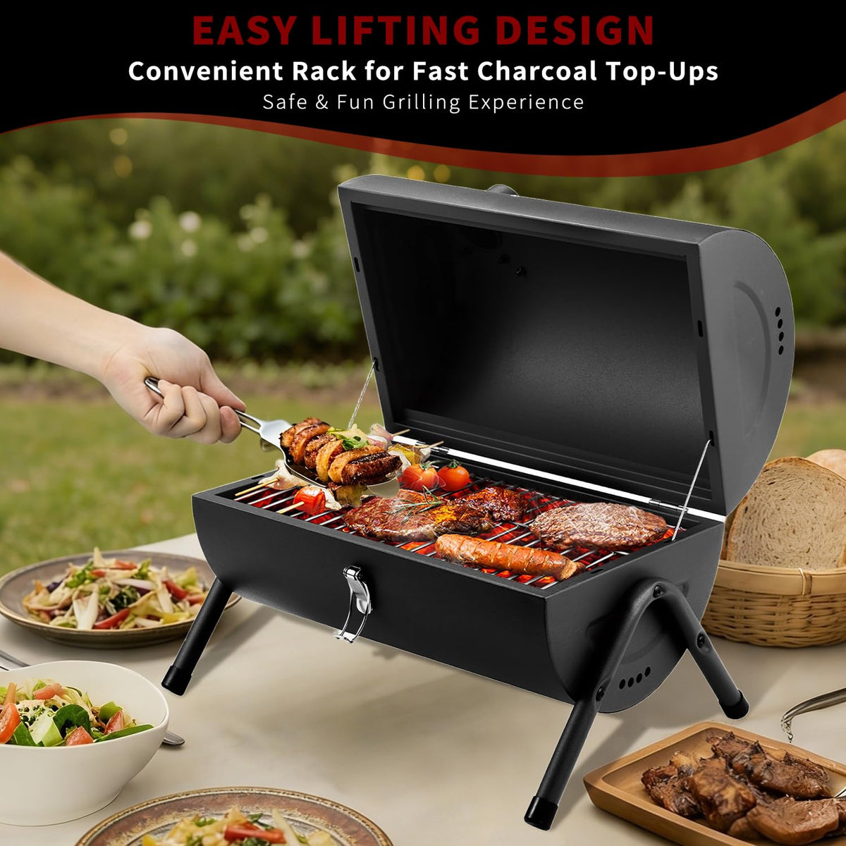 Charcoal Grill for Outdoor BBQ Smoker Portable Tabletop BBQ Grill,GREEN