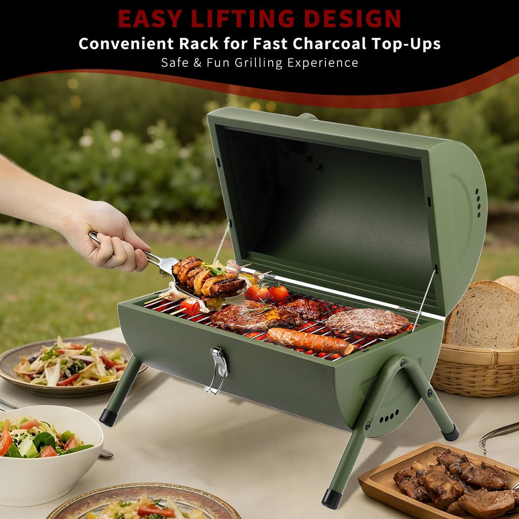 Charcoal Grill for Outdoor BBQ Smoker Portable Tabletop BBQ Grill,GREEN