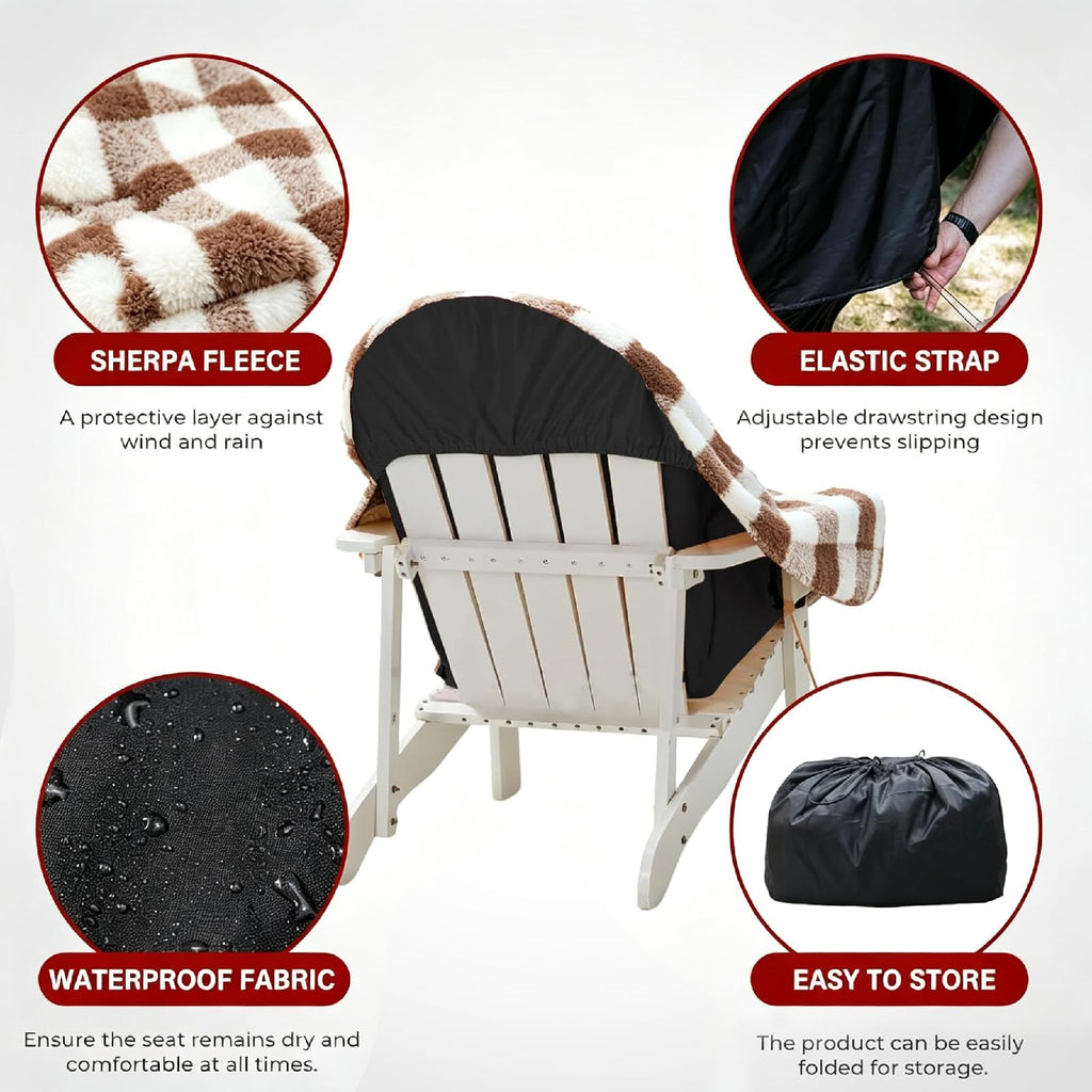 Waterproof Double Sided Chair Blanket, Cozy Sherpa Camping Blanket, Folding Outdoor Chair Covers for Patio, Lawn, Bonfire, Pool & Office Chairs, Red