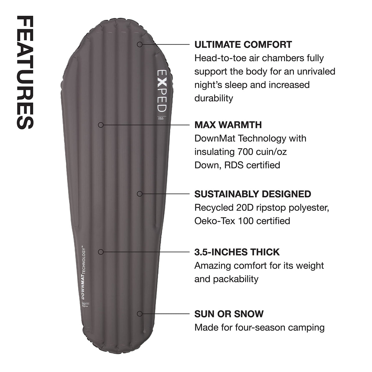 Exped Ultra - Ultralight Inflatable Backpacking Sleeping Pad, Lightweight Air Mat for Camping and Hiking