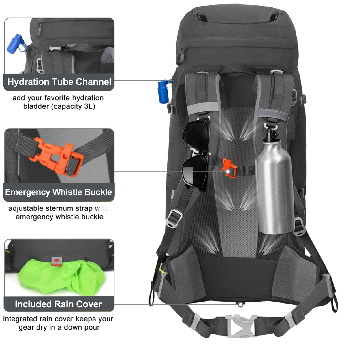 N NEVO RHINO Internal Frame Hiking Backpack 50/60/65/70/80L with Rain Cover