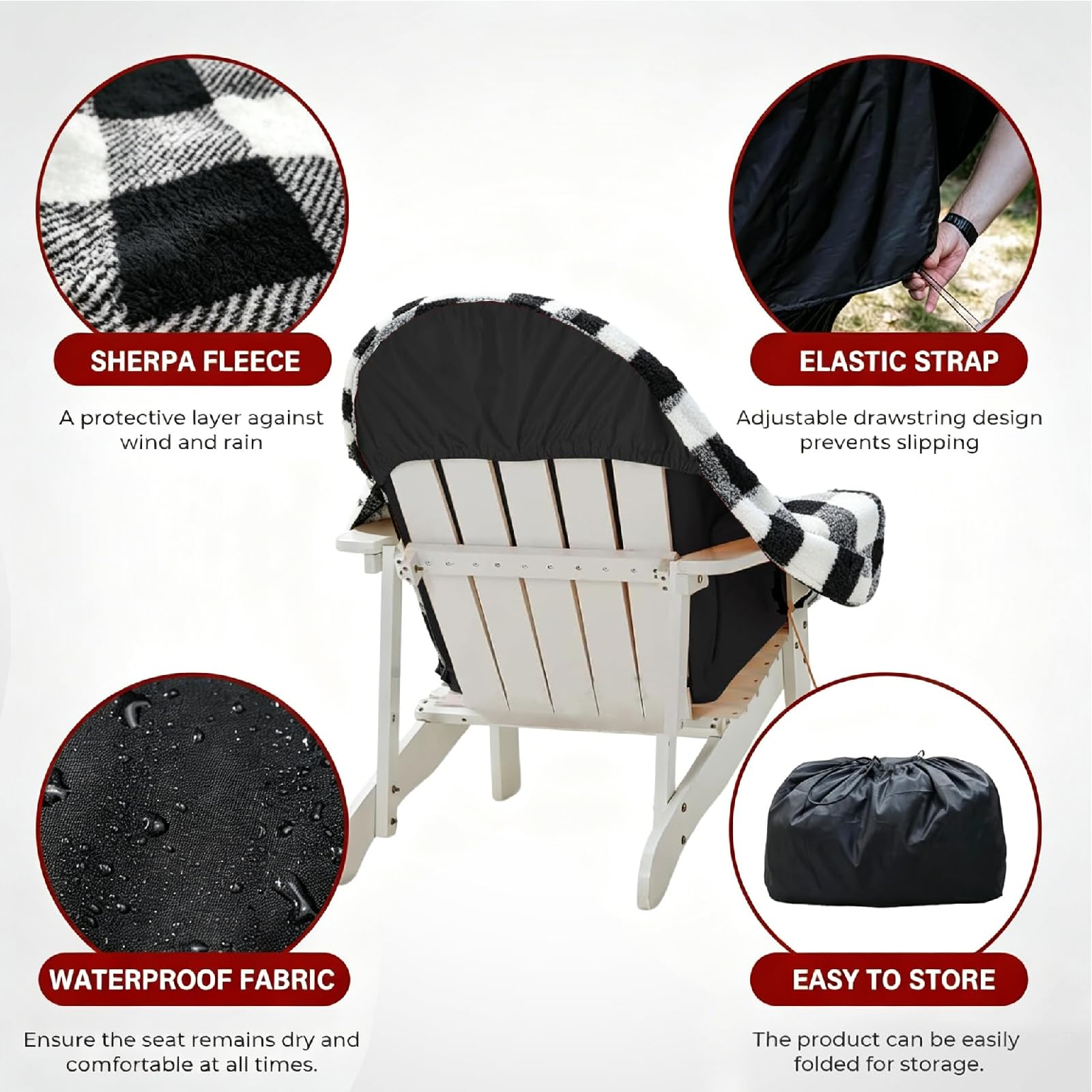 Waterproof Double Sided Chair Blanket, Cozy Sherpa Camping Blanket, Folding Outdoor Chair Covers for Patio, Lawn, Bonfire, Pool & Office Chairs, Red