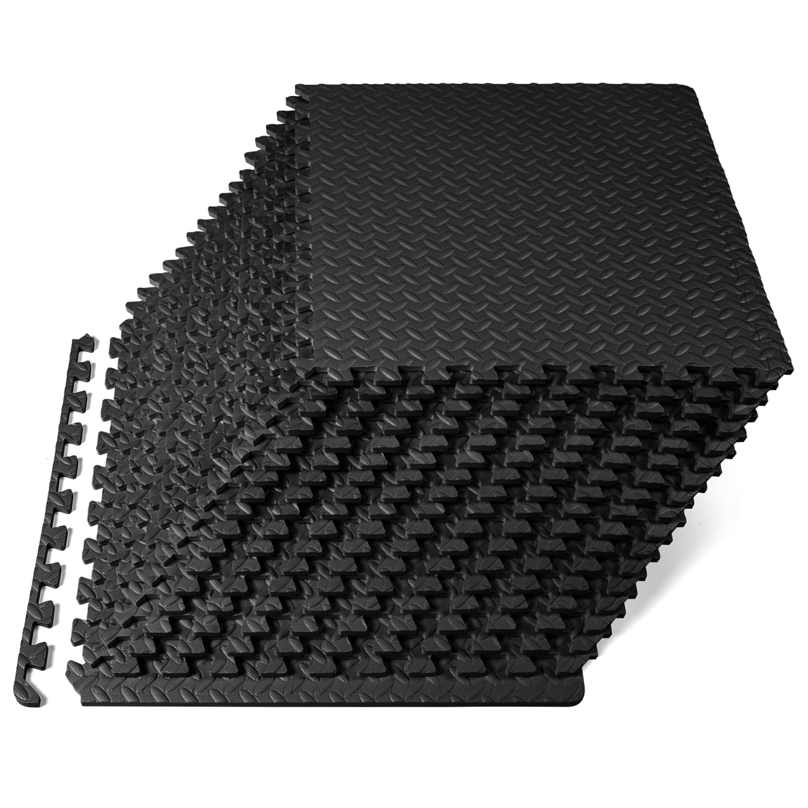 ProsourceFit Exercise Puzzle Mat ½-inch, EVA Interlocking Foam Floor Tiles for Home Gym, Workout Equipment, Kids Play Areas, Black, 48 SQ FT - 12 Tiles