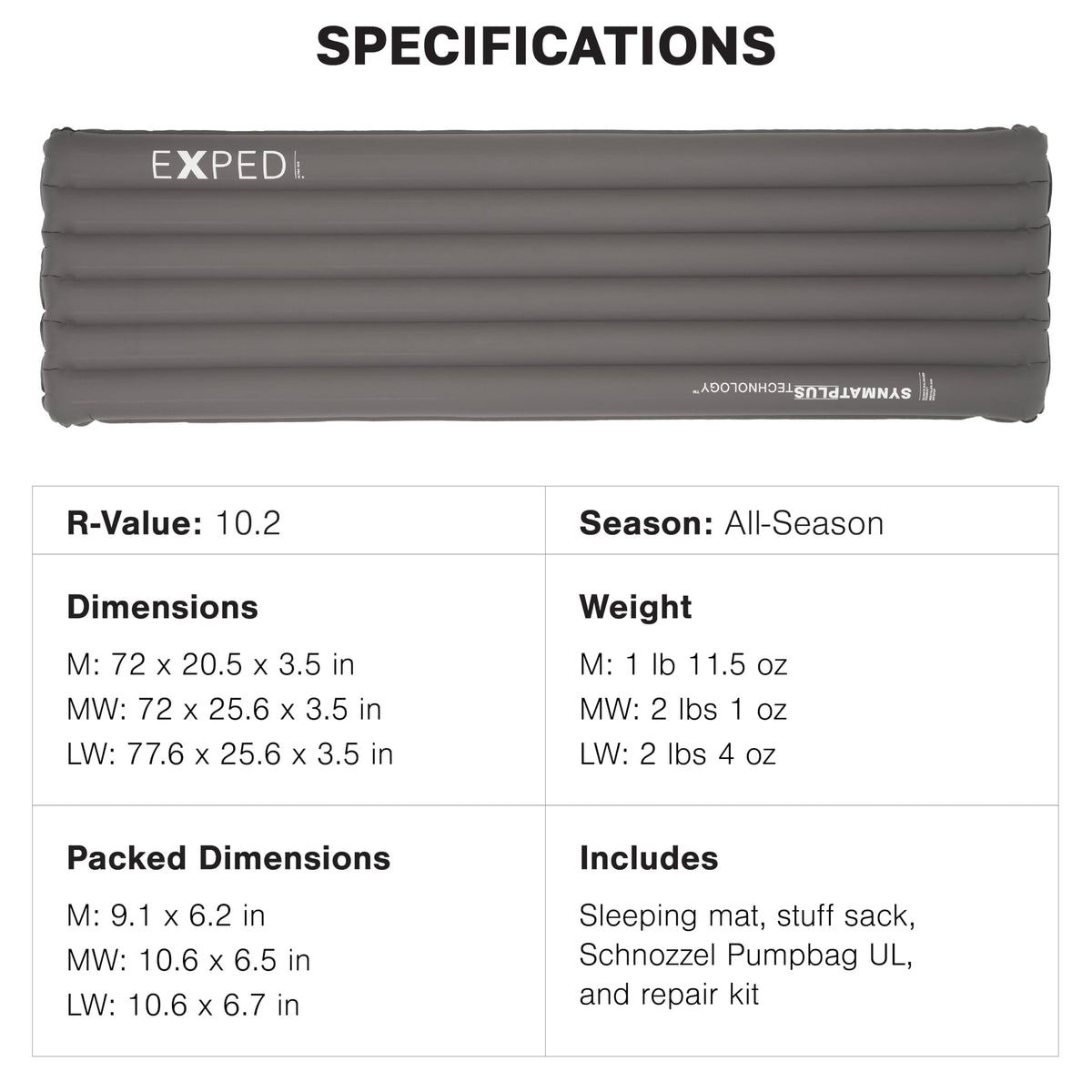 Exped Ultra - Ultralight Inflatable Backpacking Sleeping Pad, Lightweight Air Mat for Camping and Hiking