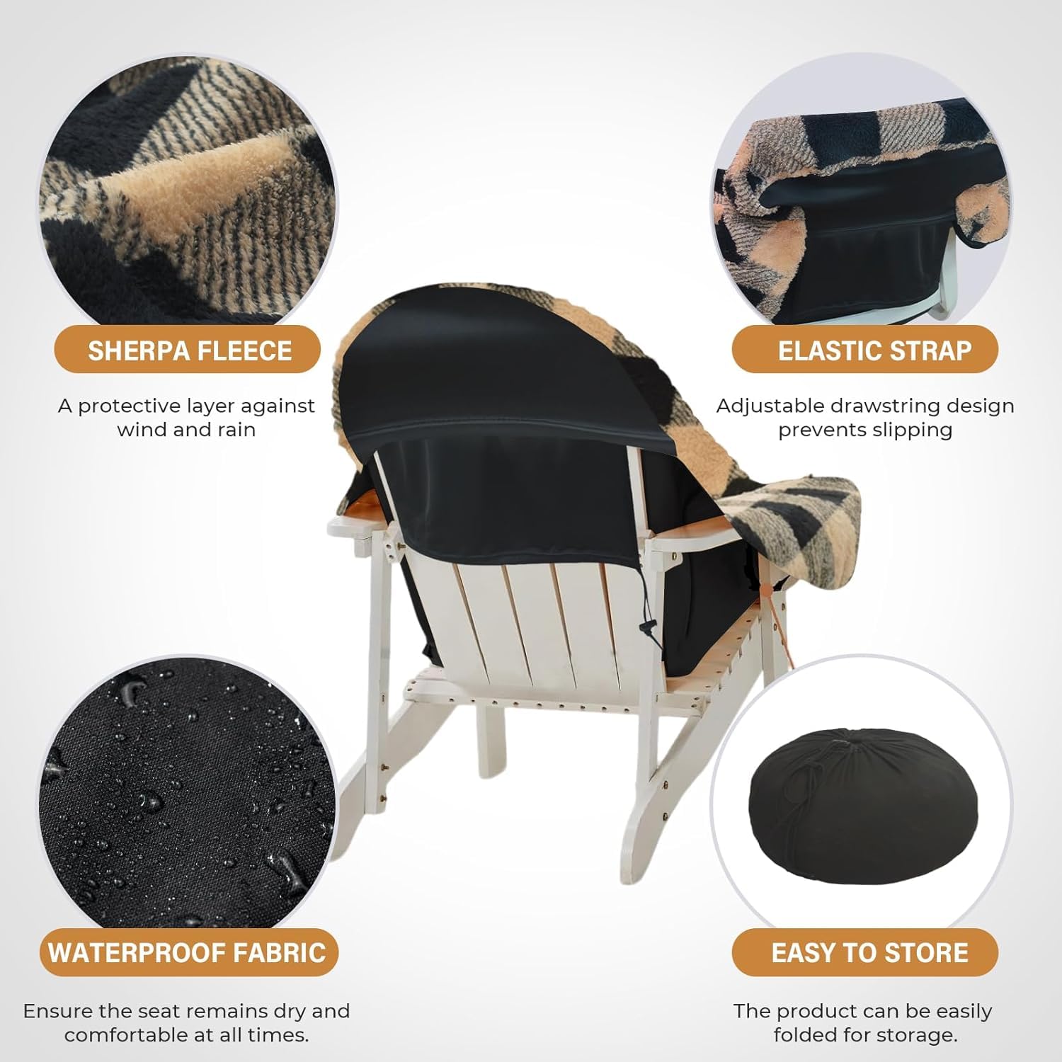 Waterproof Double Sided Chair Blanket, Cozy Sherpa Camping Blanket, Folding Outdoor Chair Covers for Patio, Lawn, Bonfire, Pool & Office Chairs, Red