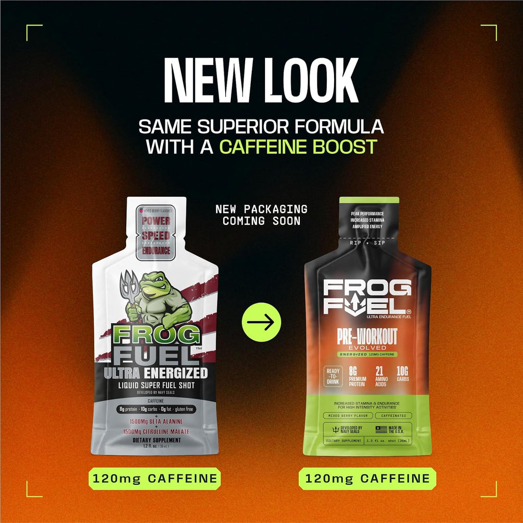 Frog Fuel Ultra Energy Gel & Pre Workout Shot, 120mg Caffeine, Berry, 24 pk