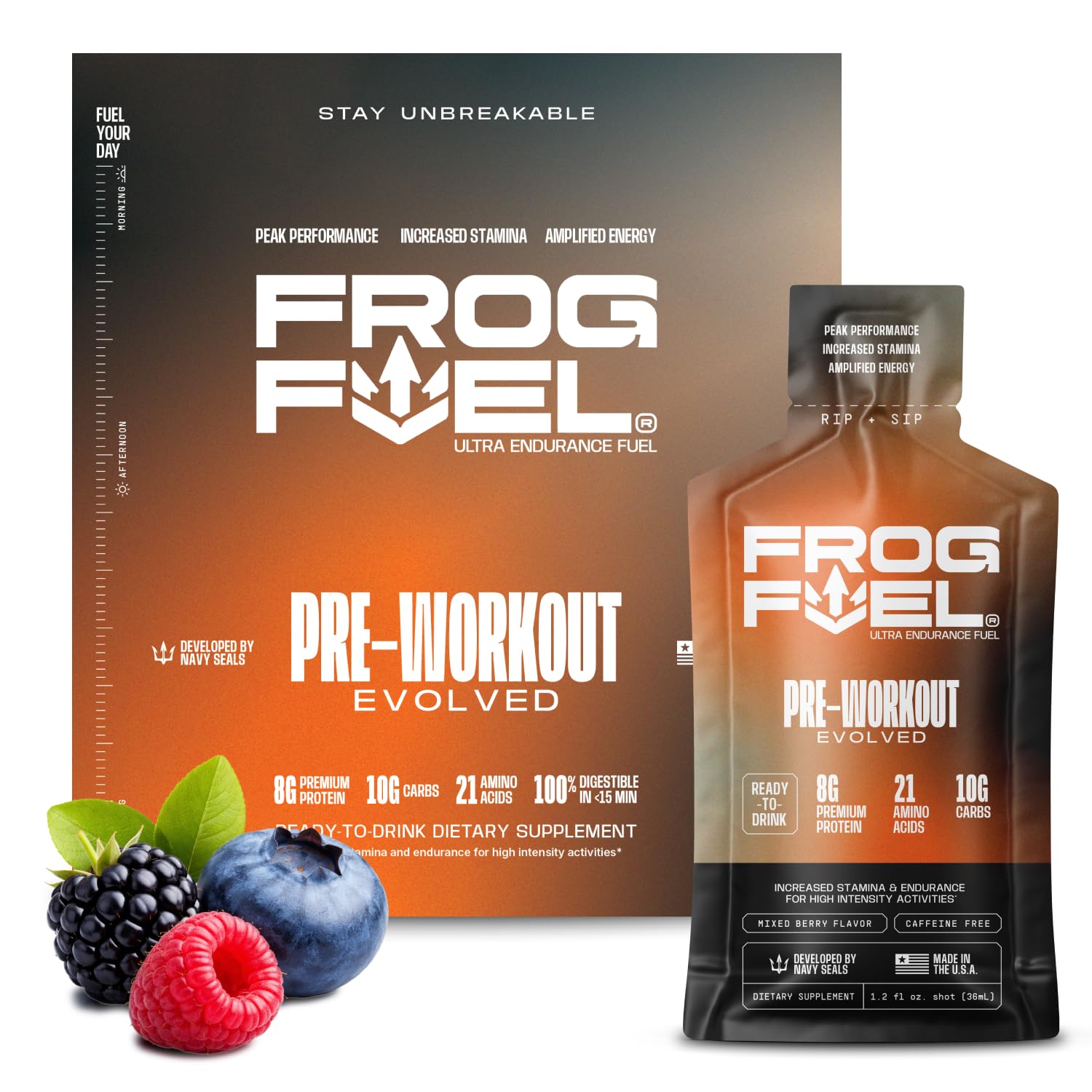 Frog Fuel Ultra Energy Gel & Pre Workout Shot, 120mg Caffeine, Berry, 24 pk