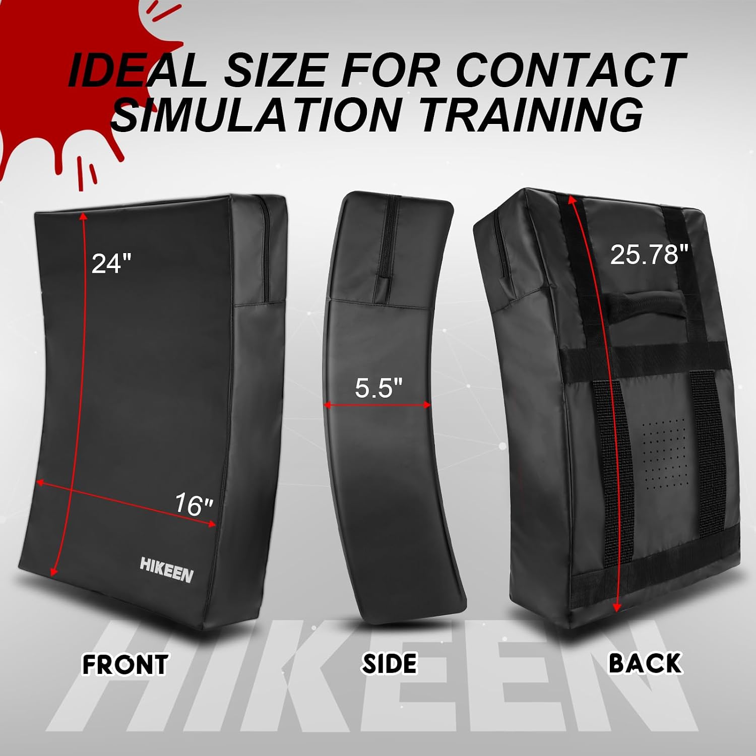 Hikeen Kick Shield Muay Thai Pads, Denser Softer Foam Kick Boxing Pads for MMA, Martial Arts, Karate, Taekwondo, Punching, Foot, Knee and Elbow Target- 24"x16" Blocking Pad with Handles (1PCS)