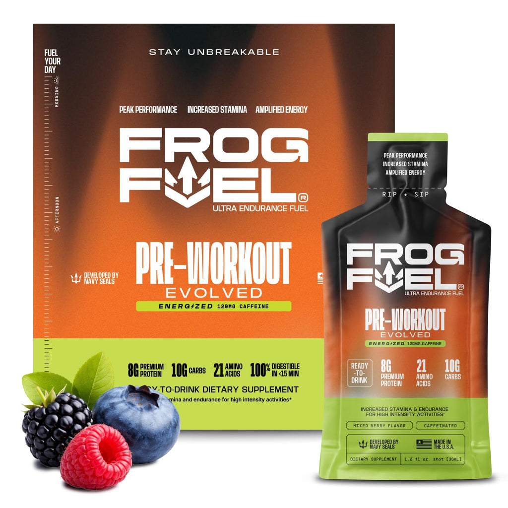 Frog Fuel Ultra Energy Gel & Pre Workout Shot, 120mg Caffeine, Berry, 24 pk
