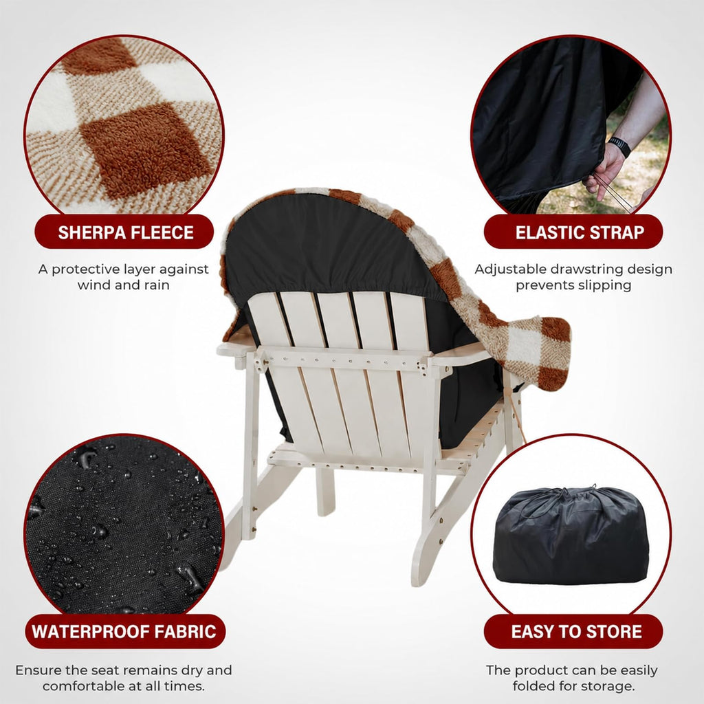 Waterproof Double Sided Chair Blanket, Cozy Sherpa Camping Blanket, Folding Outdoor Chair Covers for Patio, Lawn, Bonfire, Pool & Office Chairs, Red