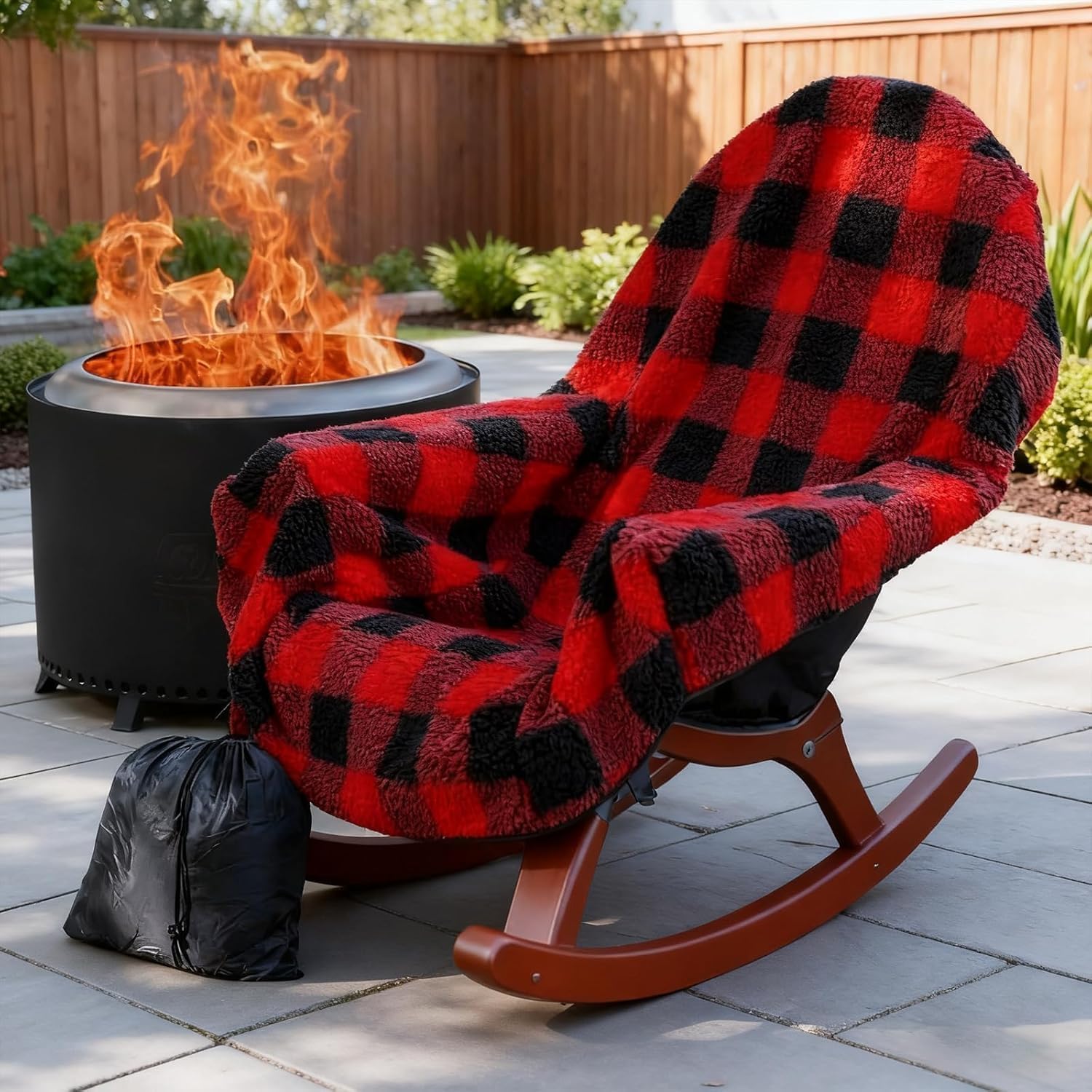 Waterproof Double Sided Chair Blanket, Cozy Sherpa Camping Blanket, Folding Outdoor Chair Covers for Patio, Lawn, Bonfire, Pool & Office Chairs, Red