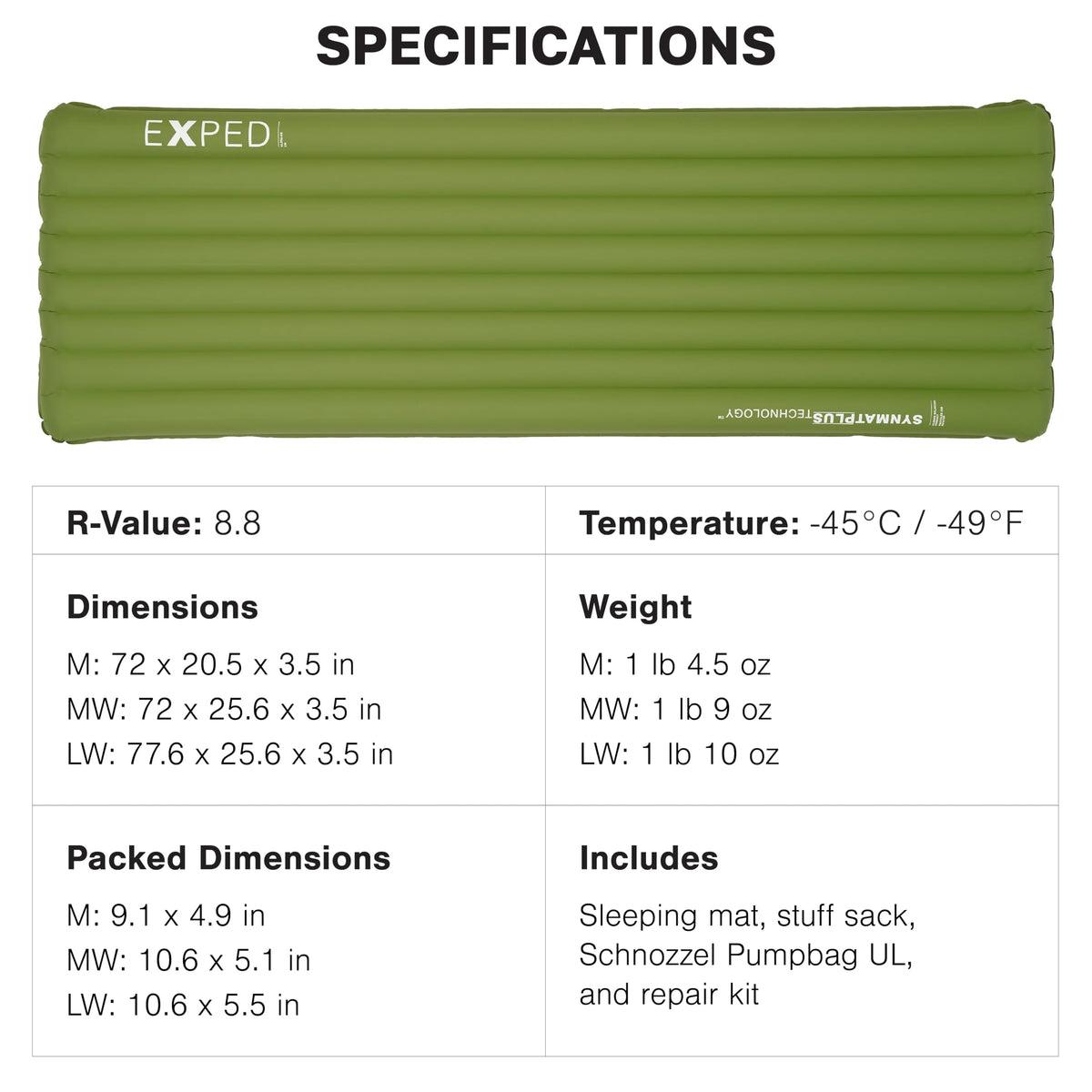 Exped Ultra - Ultralight Inflatable Backpacking Sleeping Pad, Lightweight Air Mat for Camping and Hiking