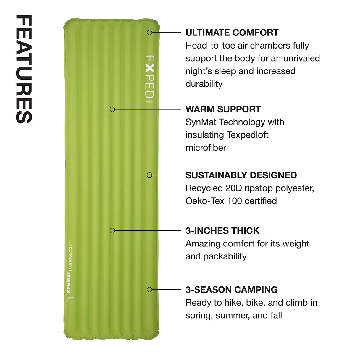 Exped Ultra - Ultralight Inflatable Backpacking Sleeping Pad, Lightweight Air Mat for Camping and Hiking