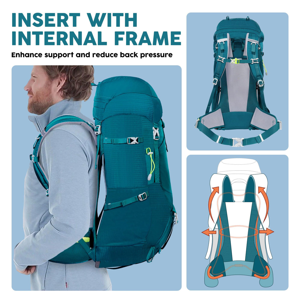 N NEVO RHINO Internal Frame Hiking Backpack 50/60/65/70/80L with Rain Cover