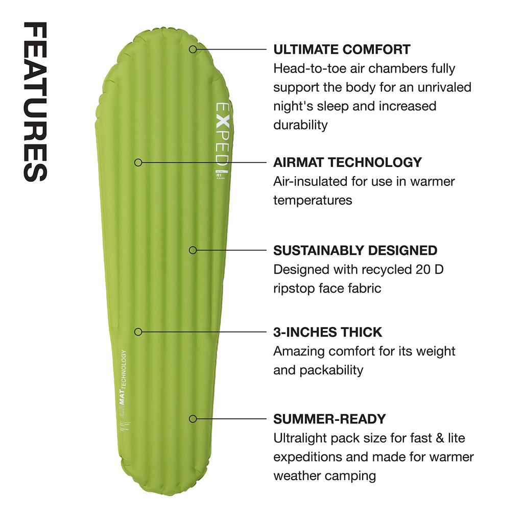 Exped Ultra - Ultralight Inflatable Backpacking Sleeping Pad, Lightweight Air Mat for Camping and Hiking