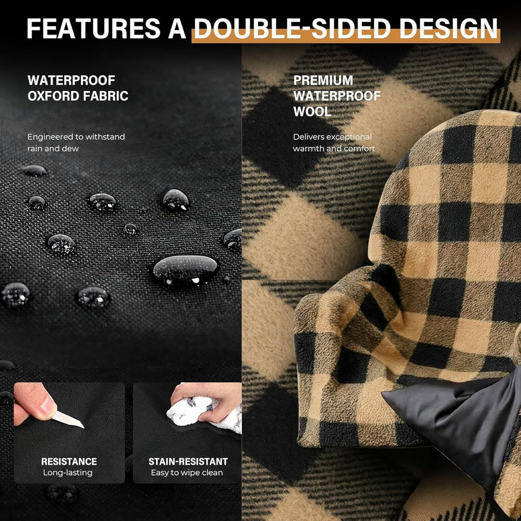 Waterproof Double Sided Chair Blanket, Cozy Sherpa Camping Blanket, Folding Outdoor Chair Covers for Patio, Lawn, Bonfire, Pool & Office Chairs, Red