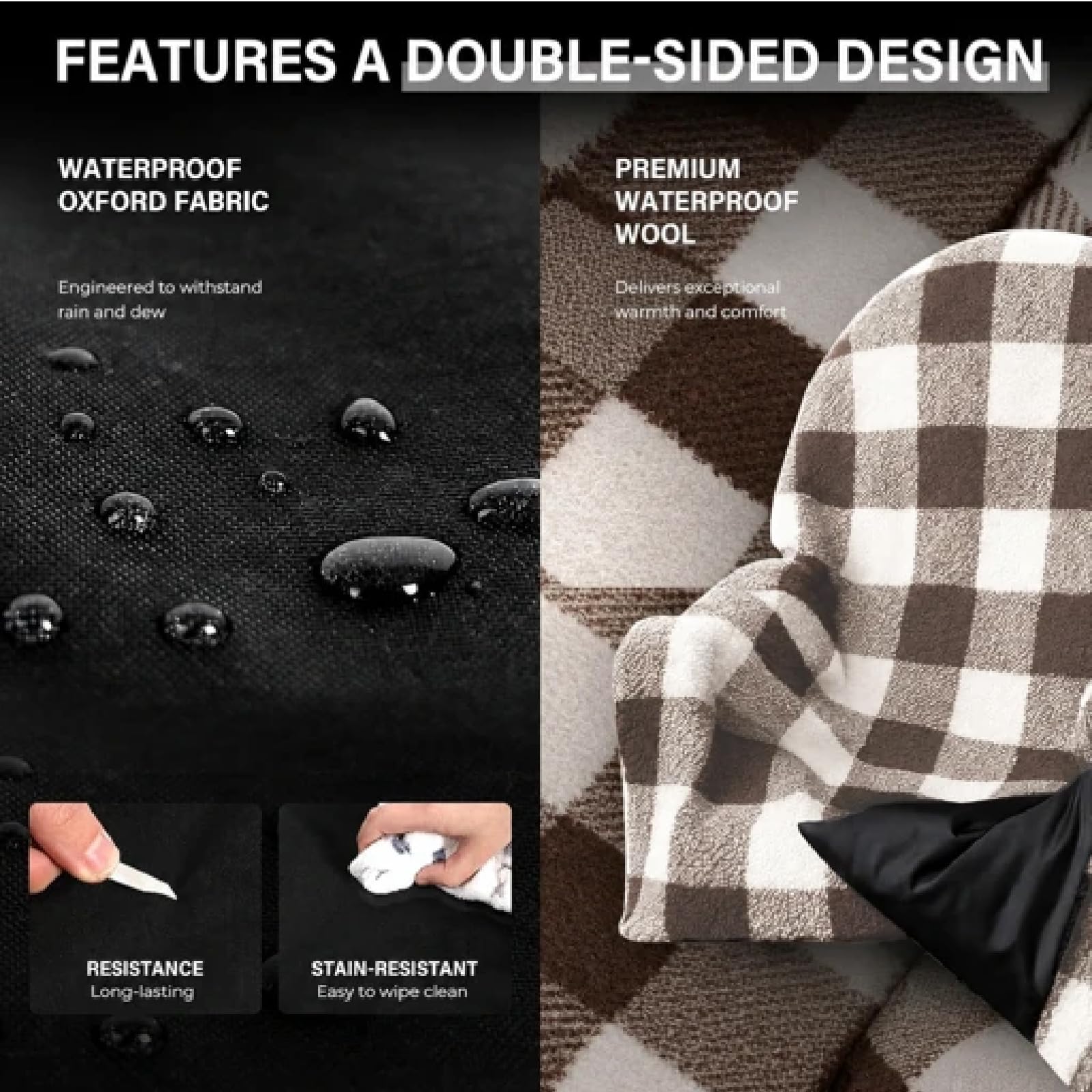 Waterproof Double Sided Chair Blanket, Cozy Sherpa Camping Blanket, Folding Outdoor Chair Covers for Patio, Lawn, Bonfire, Pool & Office Chairs, Red