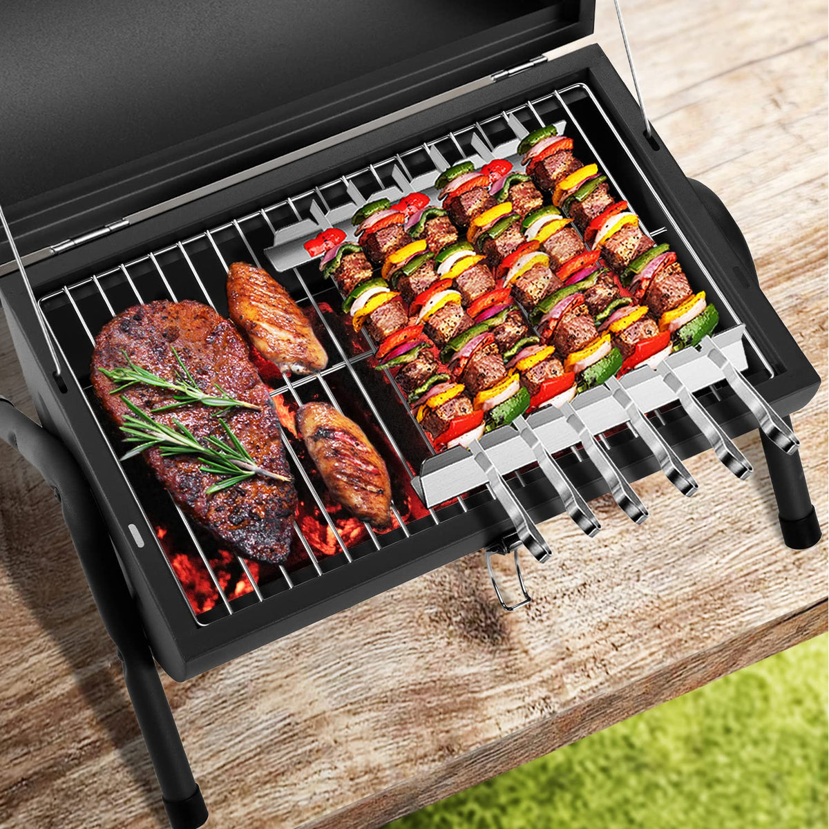 Charcoal Grill for Outdoor BBQ Smoker Portable Tabletop BBQ Grill,GREEN