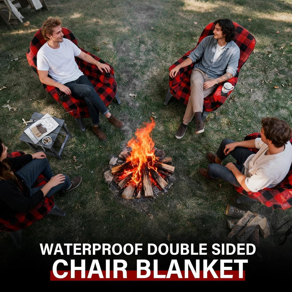 Waterproof Double Sided Chair Blanket, Cozy Sherpa Camping Blanket, Folding Outdoor Chair Covers for Patio, Lawn, Bonfire, Pool & Office Chairs, Red