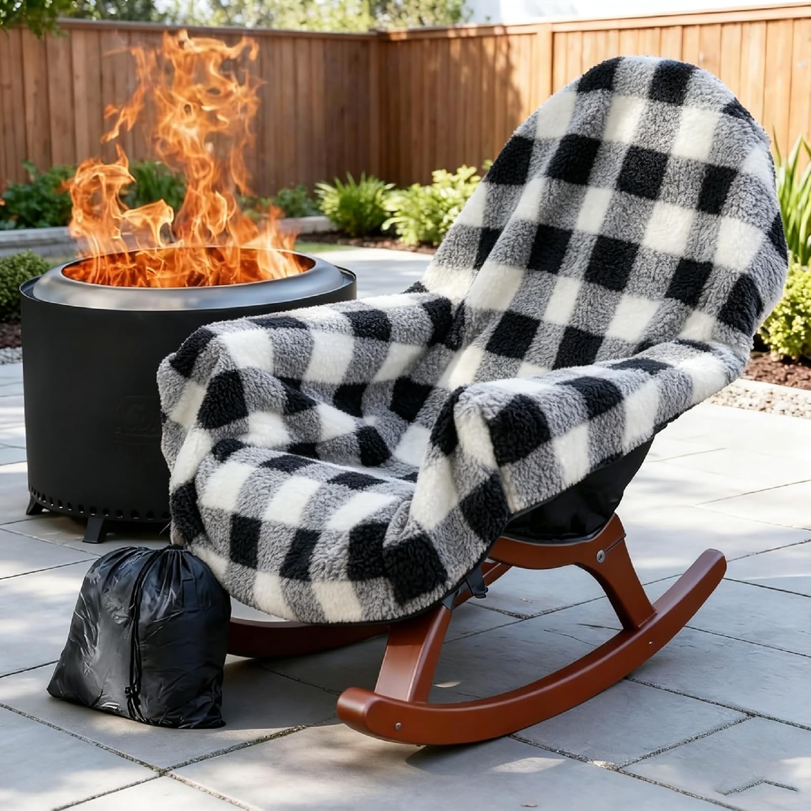 Waterproof Double Sided Chair Blanket, Cozy Sherpa Camping Blanket, Folding Outdoor Chair Covers for Patio, Lawn, Bonfire, Pool & Office Chairs, Red