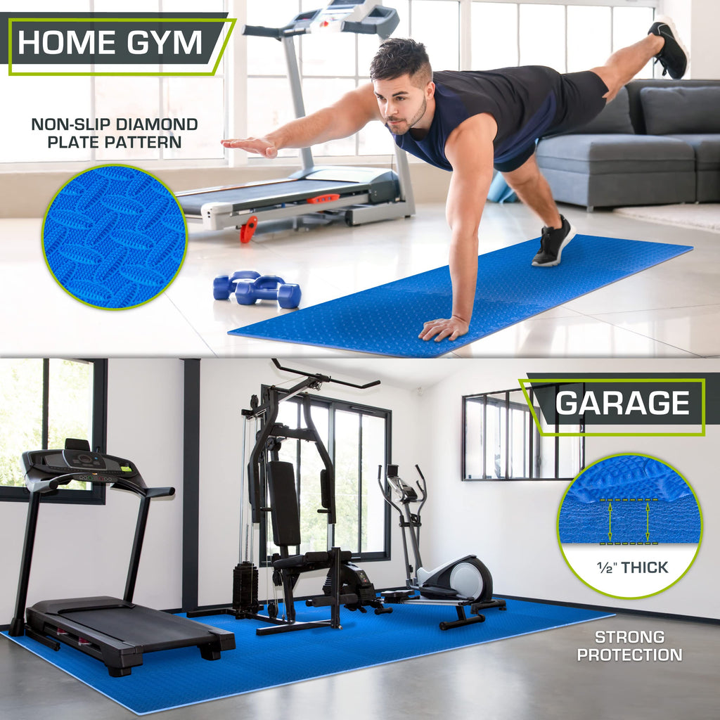 ProsourceFit Exercise Puzzle Mat ½-inch, EVA Interlocking Foam Floor Tiles for Home Gym, Workout Equipment, Kids Play Areas, Black, 48 SQ FT - 12 Tiles