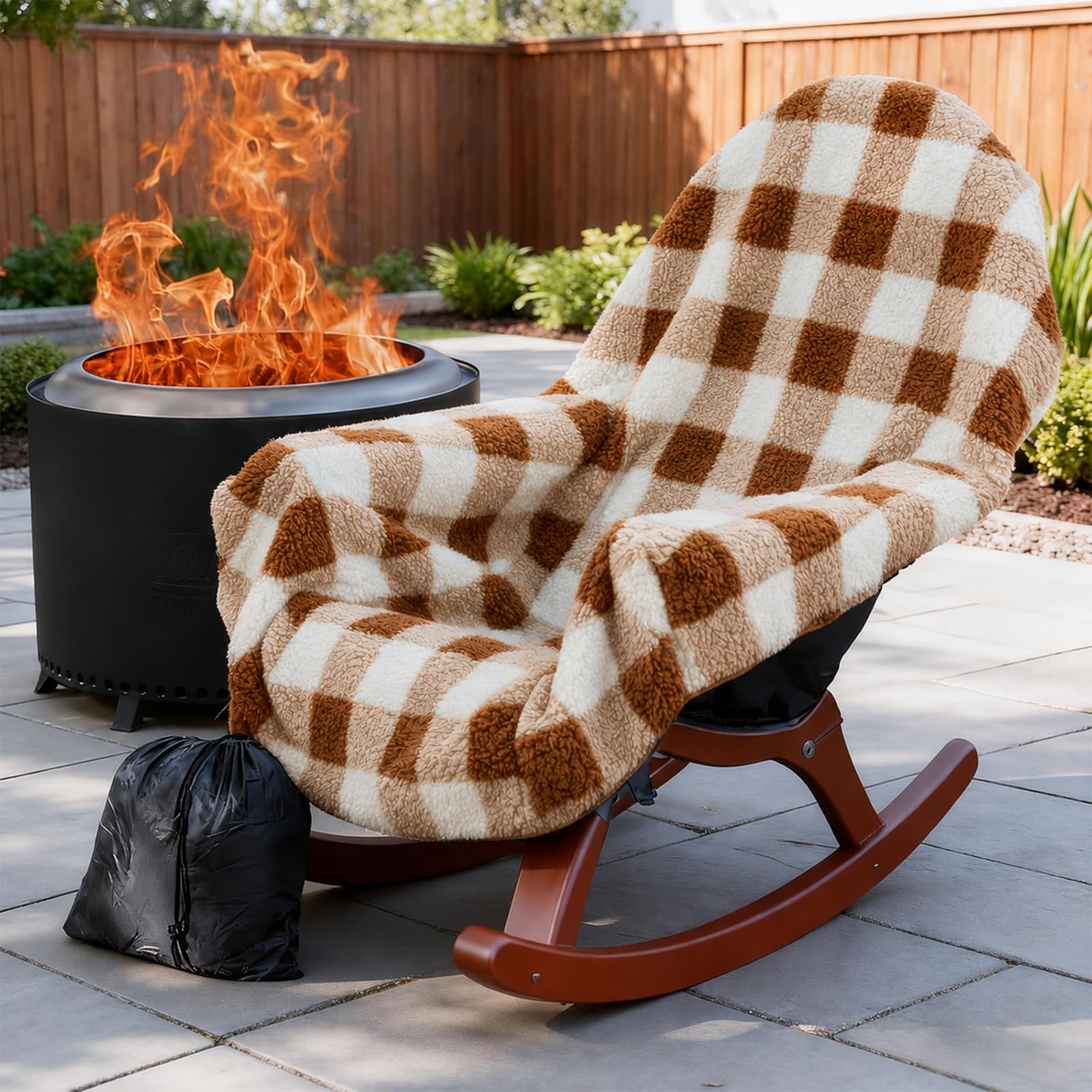 Waterproof Double Sided Chair Blanket, Cozy Sherpa Camping Blanket, Folding Outdoor Chair Covers for Patio, Lawn, Bonfire, Pool & Office Chairs, Red