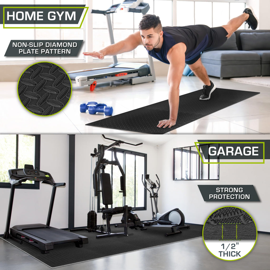 ProsourceFit Exercise Puzzle Mat ½-inch, EVA Interlocking Foam Floor Tiles for Home Gym, Workout Equipment, Kids Play Areas, Black, 48 SQ FT - 12 Tiles