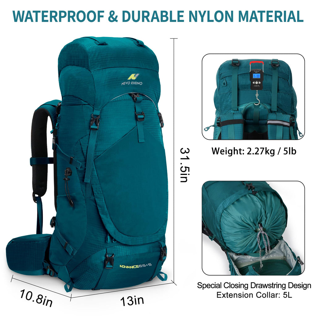 N NEVO RHINO Internal Frame Hiking Backpack 50/60/65/70/80L with Rain Cover
