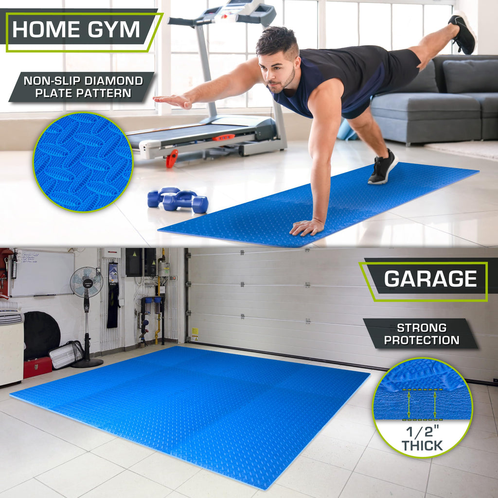 ProsourceFit Exercise Puzzle Mat ½-inch, EVA Interlocking Foam Floor Tiles for Home Gym, Workout Equipment, Kids Play Areas, Black, 48 SQ FT - 12 Tiles