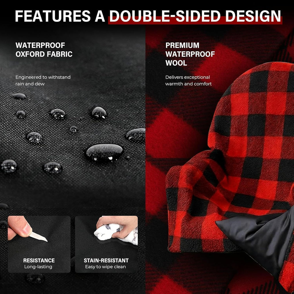 Waterproof Double Sided Chair Blanket, Cozy Sherpa Camping Blanket, Folding Outdoor Chair Covers for Patio, Lawn, Bonfire, Pool & Office Chairs, Red