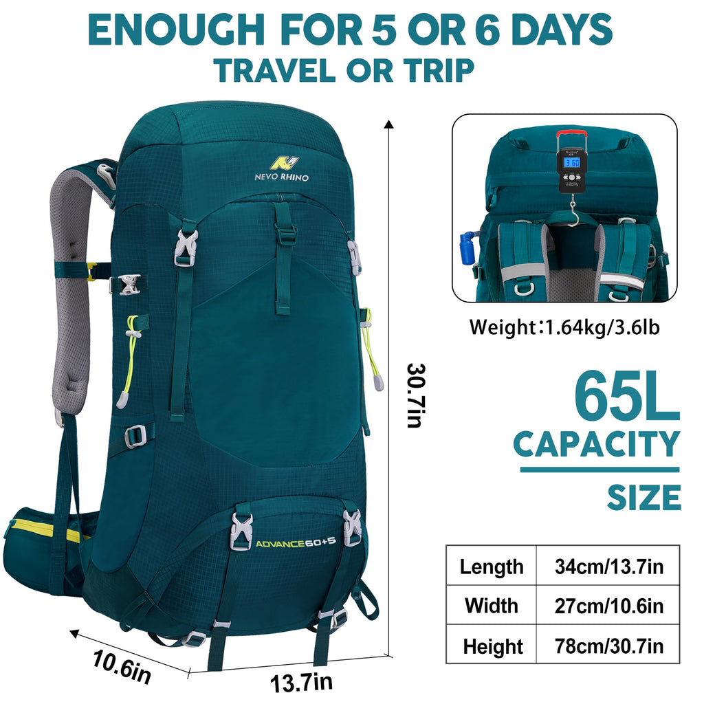 N NEVO RHINO Internal Frame Hiking Backpack 50/60/65/70/80L with Rain Cover