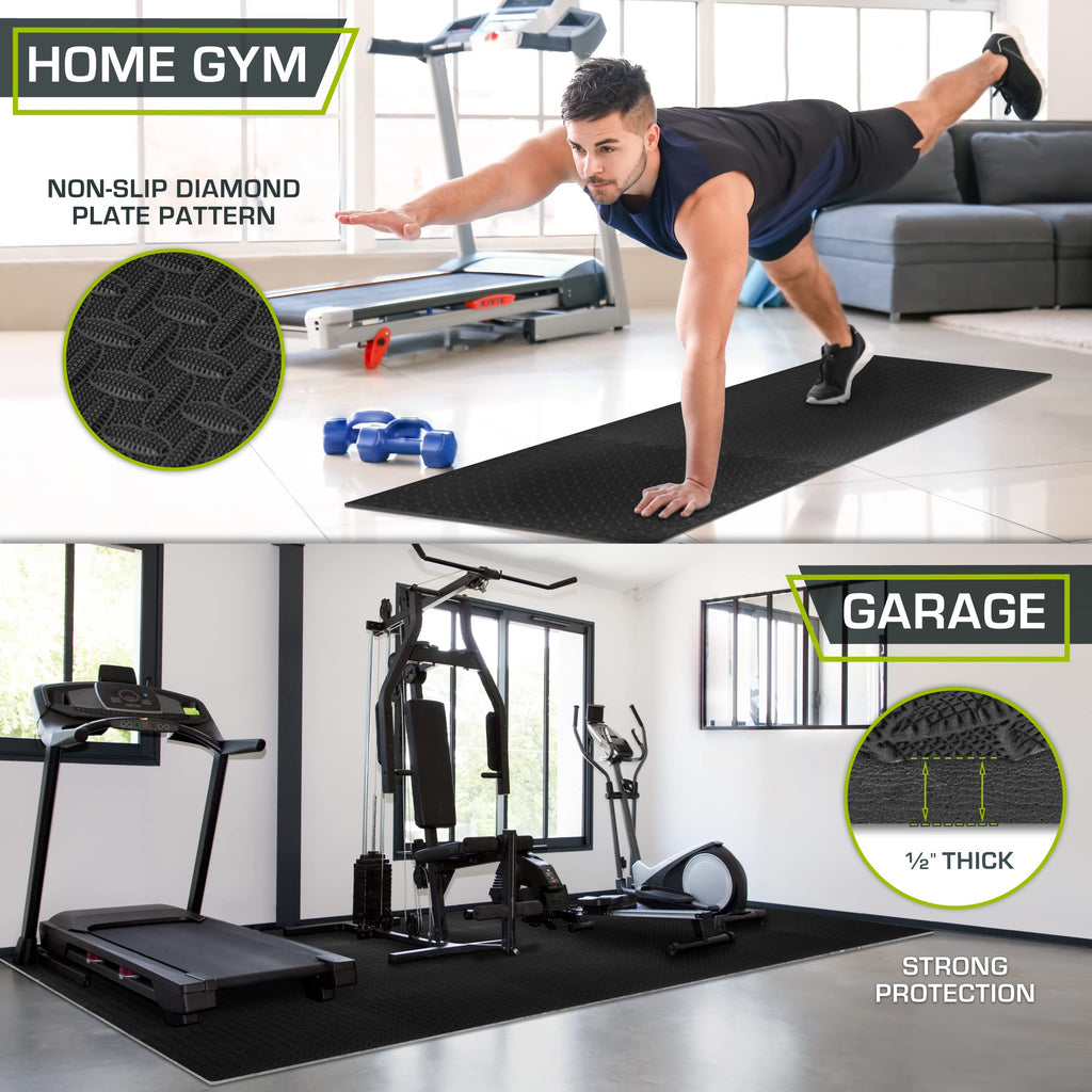 ProsourceFit Exercise Puzzle Mat ½-inch, EVA Interlocking Foam Floor Tiles for Home Gym, Workout Equipment, Kids Play Areas, Black, 48 SQ FT - 12 Tiles