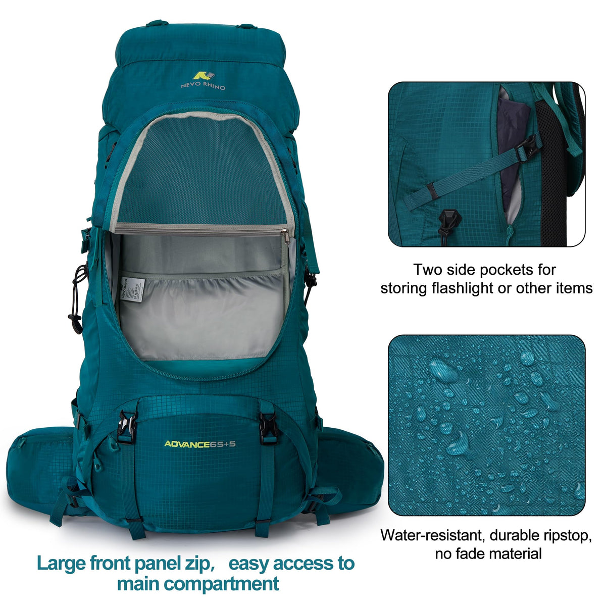 N NEVO RHINO Internal Frame Hiking Backpack 50/60/65/70/80L with Rain Cover