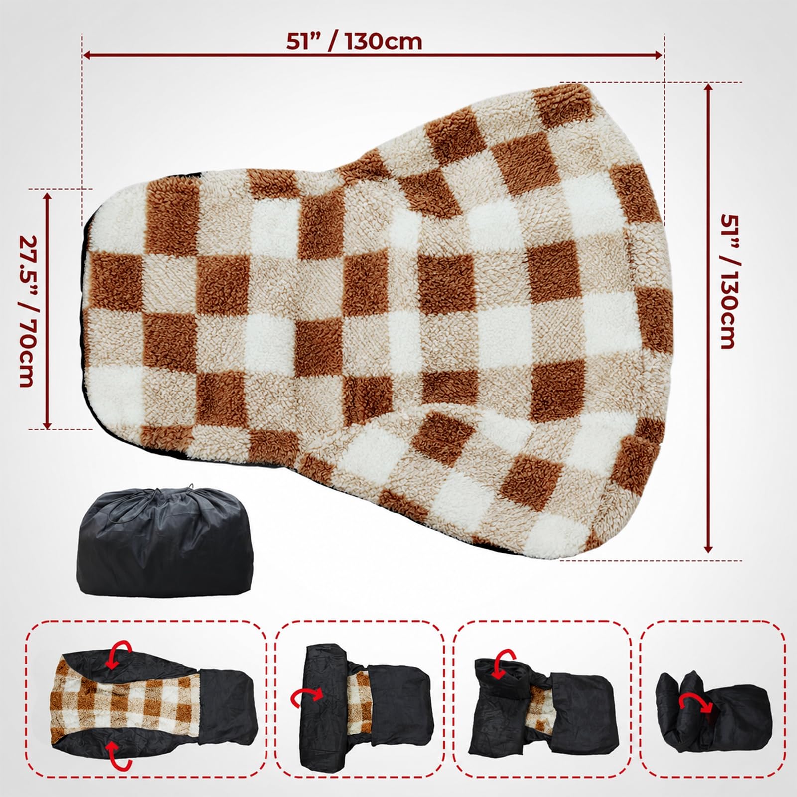 Waterproof Double Sided Chair Blanket, Cozy Sherpa Camping Blanket, Folding Outdoor Chair Covers for Patio, Lawn, Bonfire, Pool & Office Chairs, Red