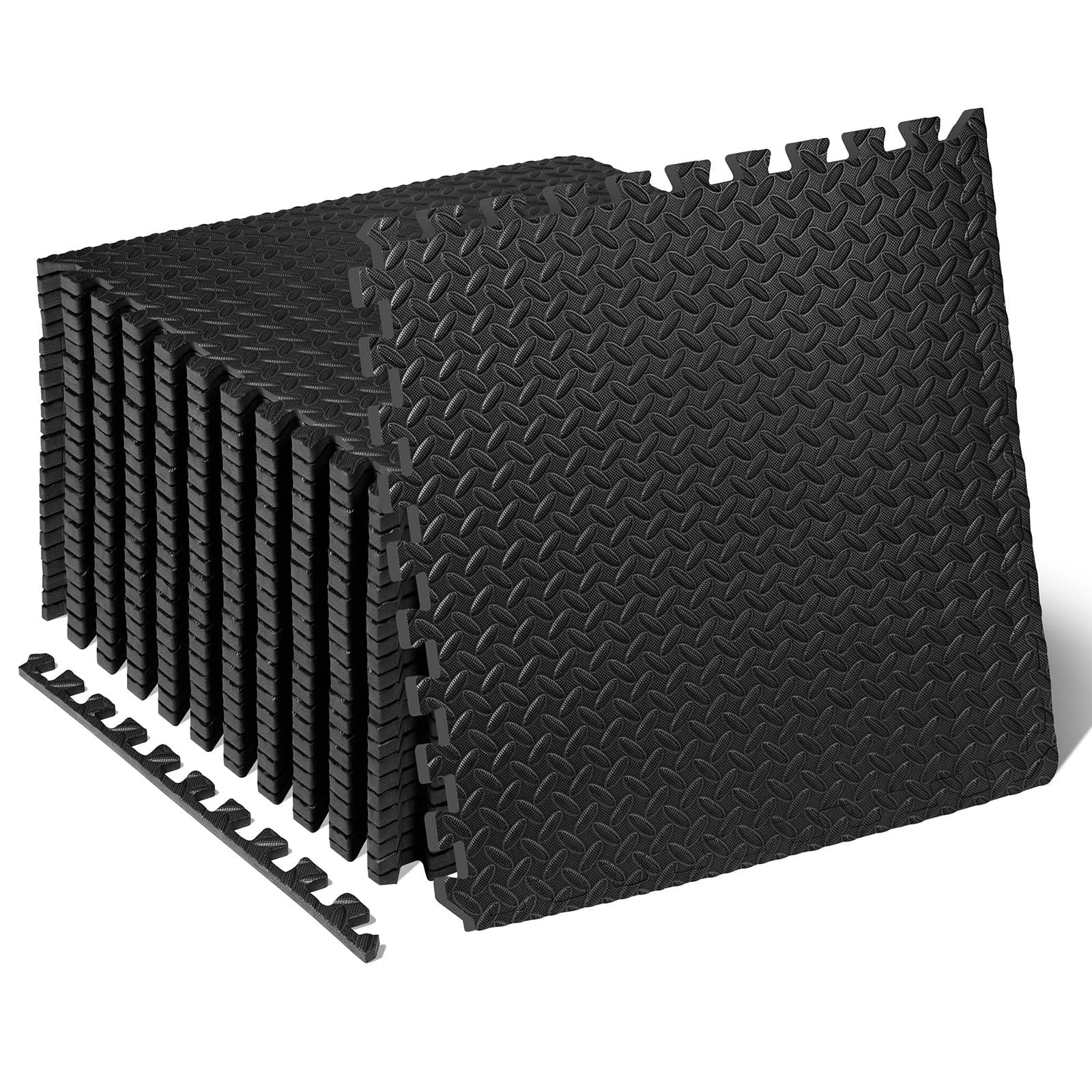 ProsourceFit Exercise Puzzle Mat ½-inch, EVA Interlocking Foam Floor Tiles for Home Gym, Workout Equipment, Kids Play Areas, Black, 48 SQ FT - 12 Tiles