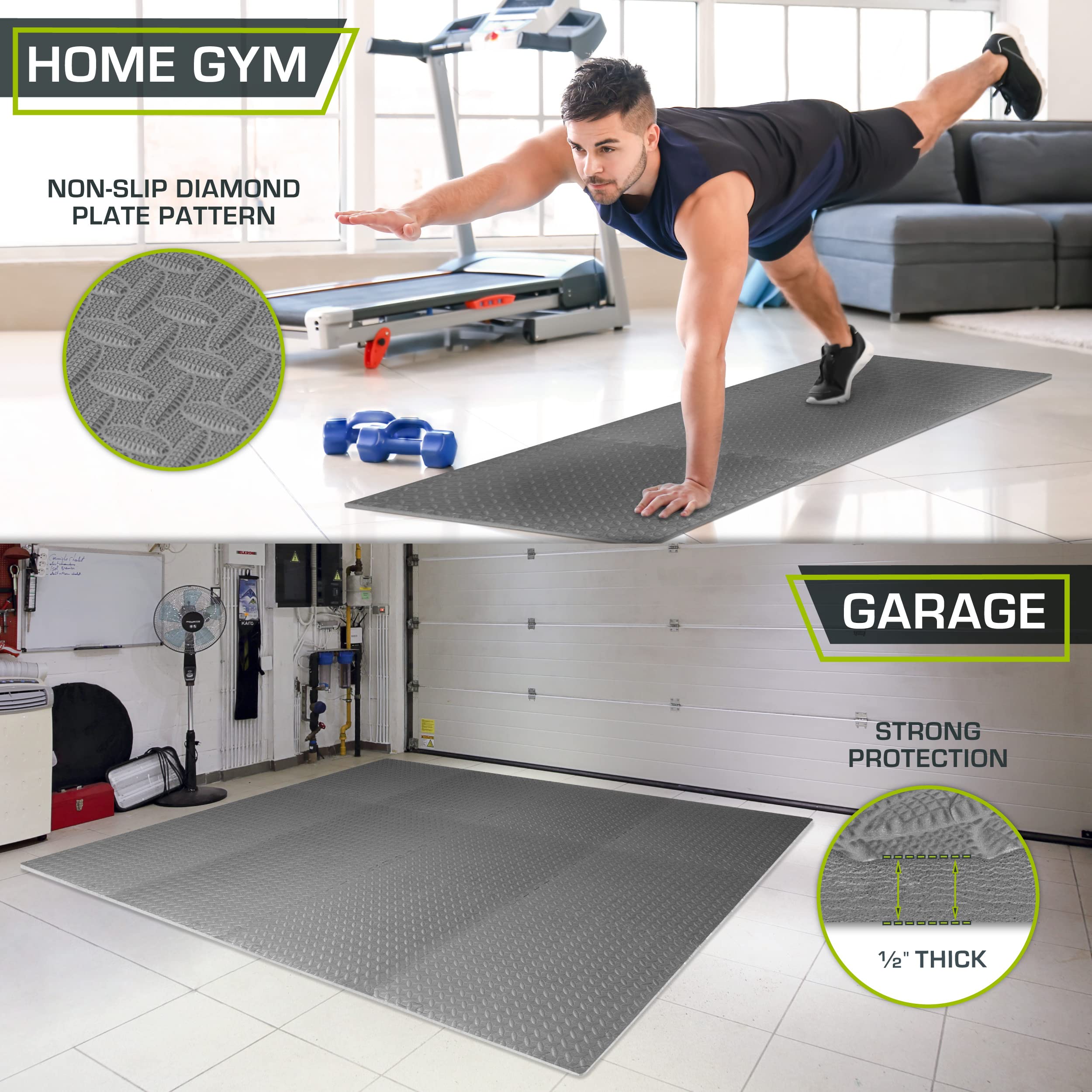 ProsourceFit Exercise Puzzle Mat ½-inch, EVA Interlocking Foam Floor Tiles for Home Gym, Workout Equipment, Kids Play Areas, Black, 48 SQ FT - 12 Tiles