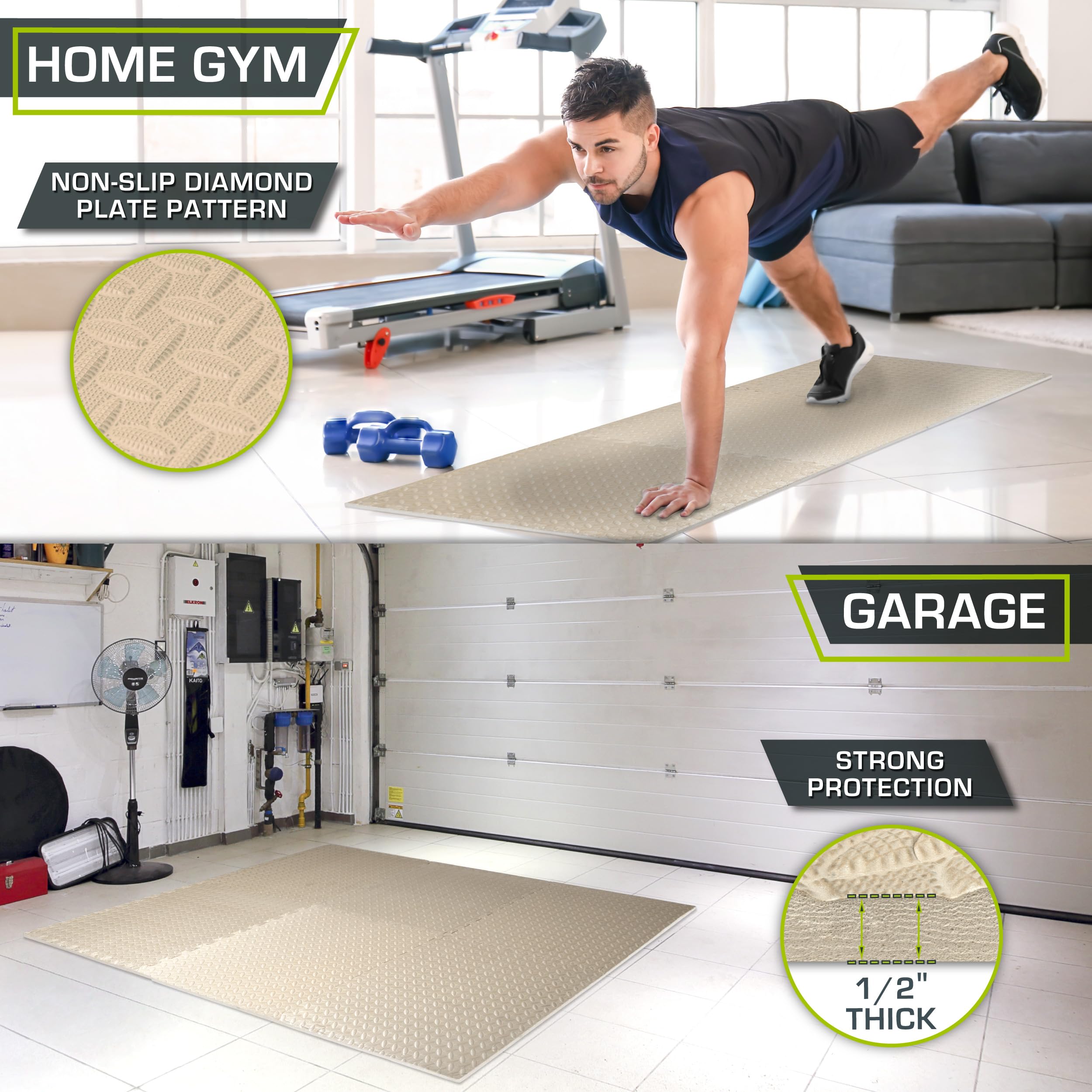 ProsourceFit Exercise Puzzle Mat ½-inch, EVA Interlocking Foam Floor Tiles for Home Gym, Workout Equipment, Kids Play Areas, Black, 48 SQ FT - 12 Tiles