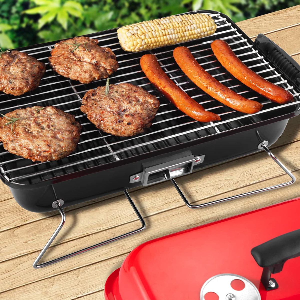 Charcoal Grill for Outdoor BBQ Smoker Portable Tabletop BBQ Grill,GREEN