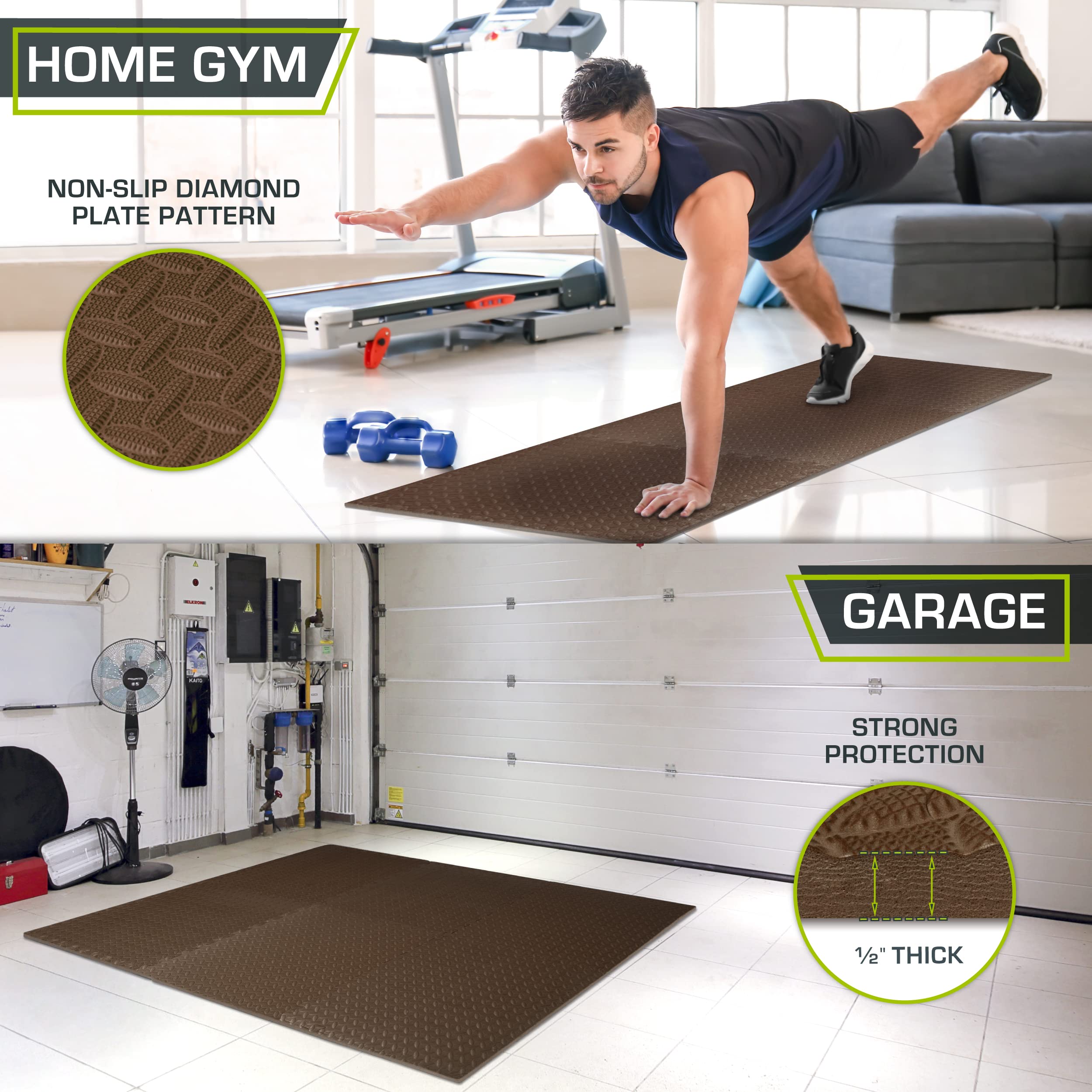 ProsourceFit Exercise Puzzle Mat ½-inch, EVA Interlocking Foam Floor Tiles for Home Gym, Workout Equipment, Kids Play Areas, Black, 48 SQ FT - 12 Tiles
