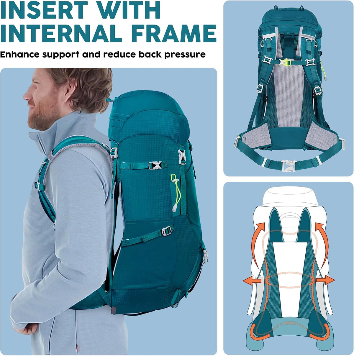 N NEVO RHINO Internal Frame Hiking Backpack 50/60/65/70/80L with Rain Cover
