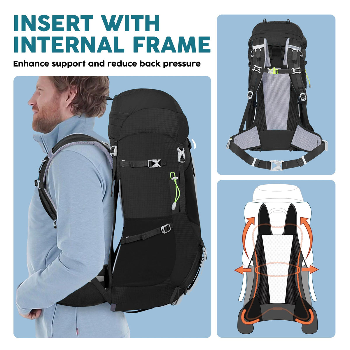 N NEVO RHINO Internal Frame Hiking Backpack 50/60/65/70/80L with Rain Cover