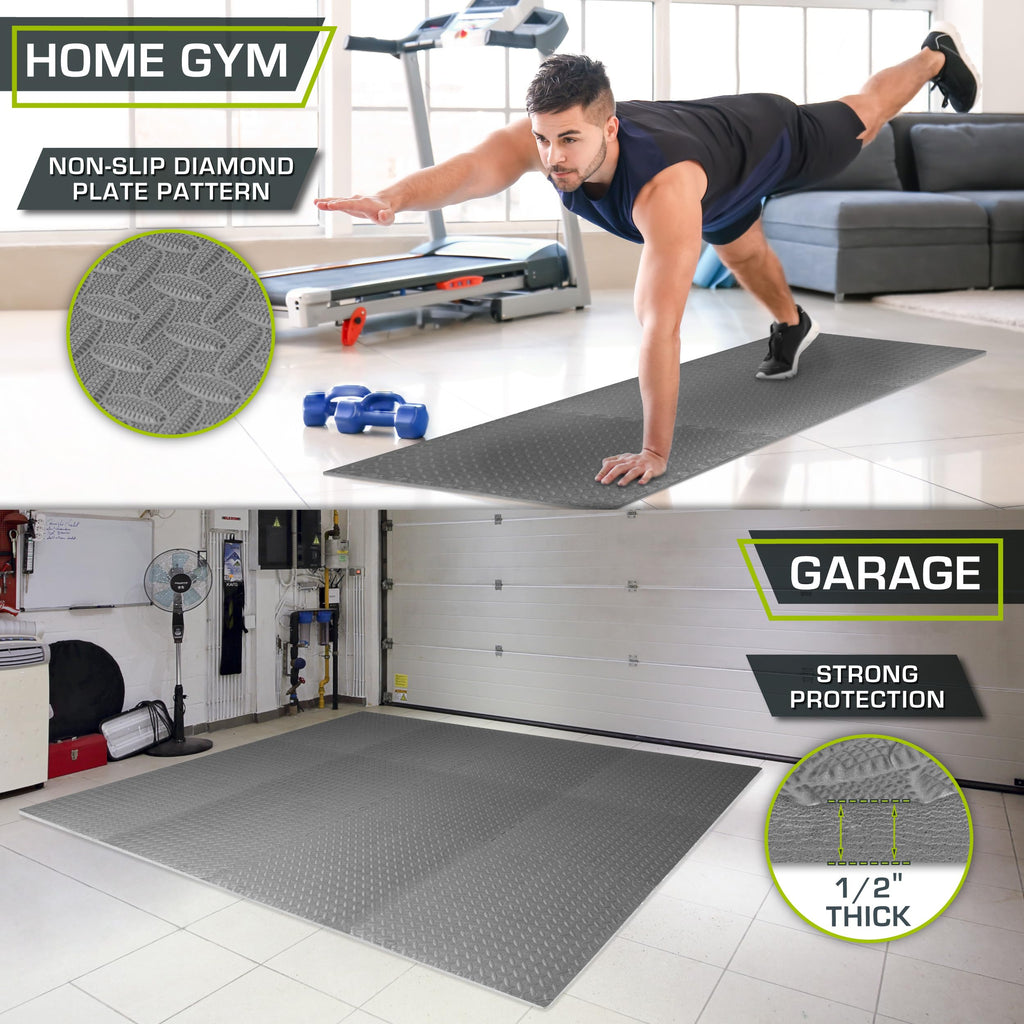 ProsourceFit Exercise Puzzle Mat ½-inch, EVA Interlocking Foam Floor Tiles for Home Gym, Workout Equipment, Kids Play Areas, Black, 48 SQ FT - 12 Tiles
